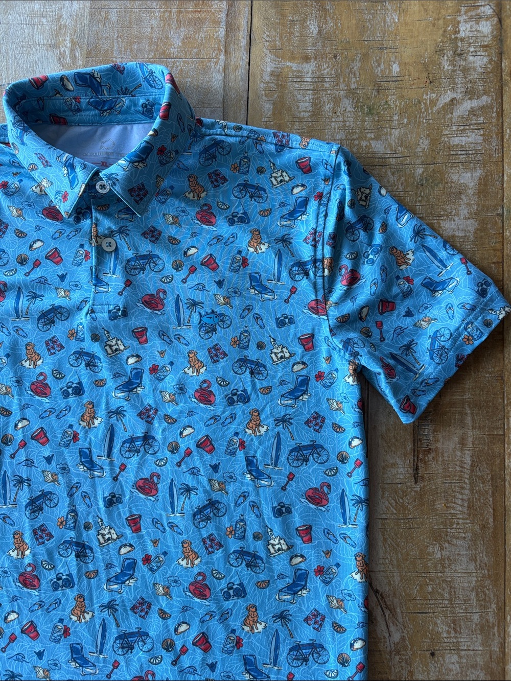 Southern Tide Boys' Blue Polo with Beach Print size XL